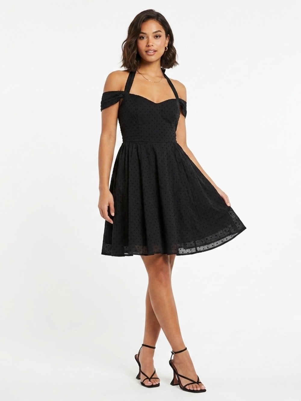 Hell Bunny Vixen Eveline Swing Dress Halter Cap Sleeve Swiss Dot Black XL - Picture 1 of 11